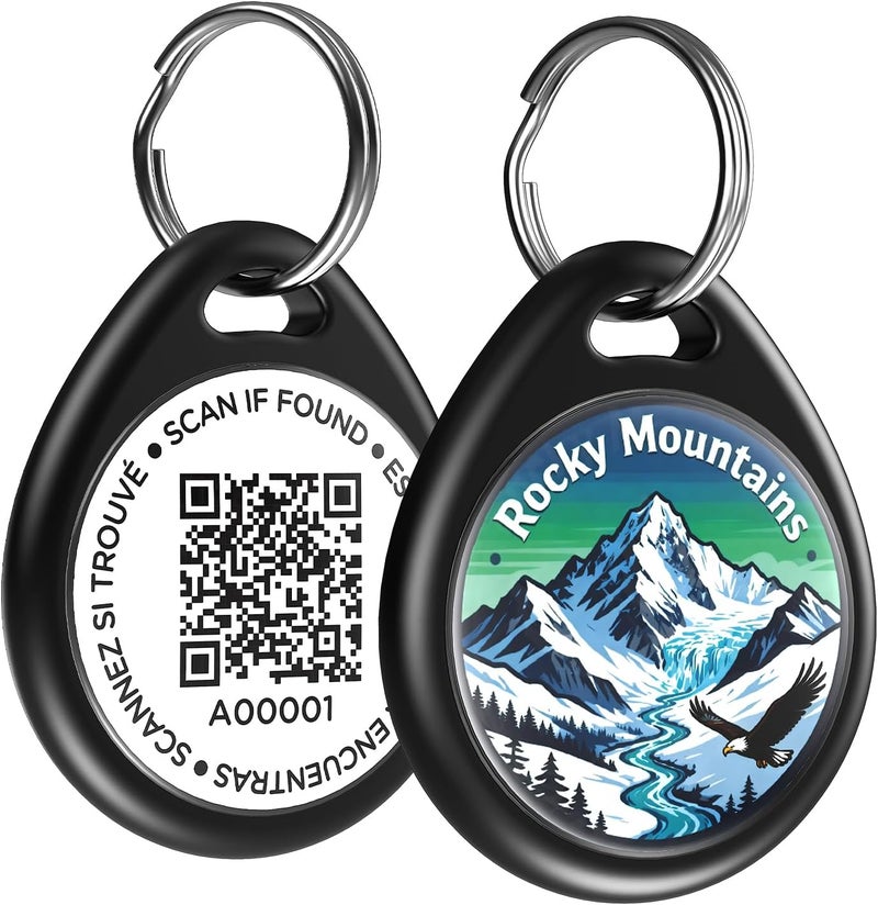 ILFINDYOU Dog Tags Personalized for Pets, Rocky Mountains QR Code Dog Name Tags for Pet Collar, Online Profile, Scan Location Alerts, (Black Rocky) - Image 1