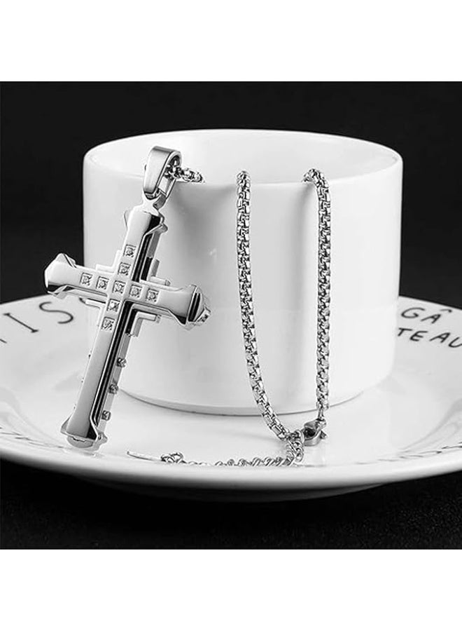 2Pcs Stainless Steel Pendant Cross Necklace for Men，with Silver and Black. - Image 4