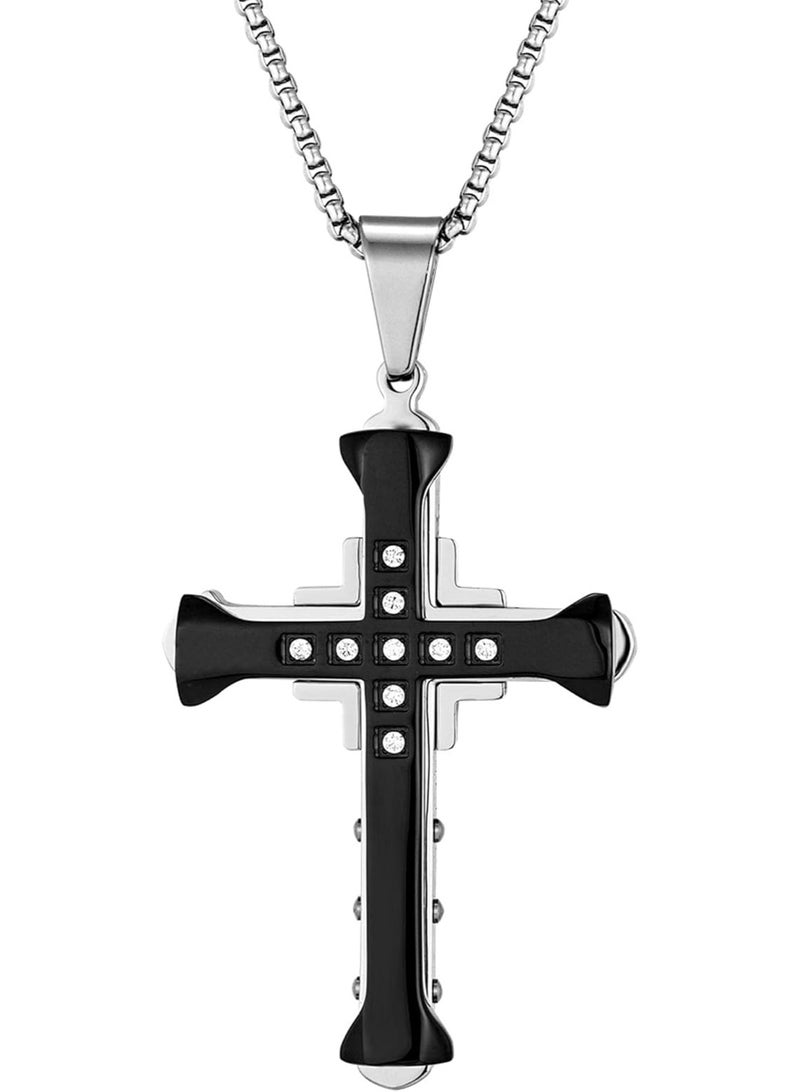 2Pcs Stainless Steel Pendant Cross Necklace for Men，with Silver and Black. - Image 2