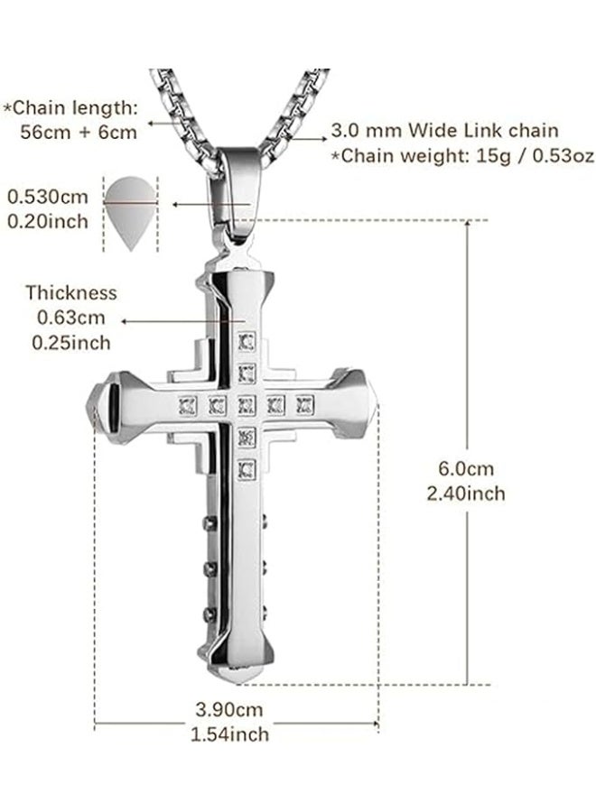 2Pcs Stainless Steel Pendant Cross Necklace for Men，with Silver and Black. - Image 3