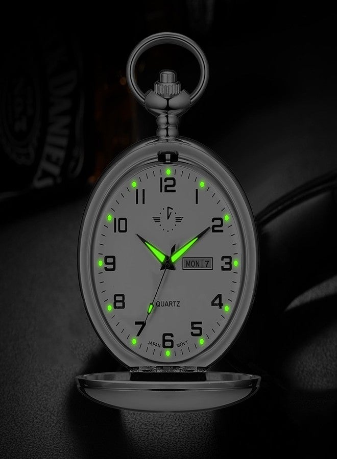BOSHIYA Smooth Quartz Pocket Watches Classic Arabic Digital Luminous Dial & Day Date Pocket Watch with Chain Christmas Graduation Birthday Gifts - Image 4