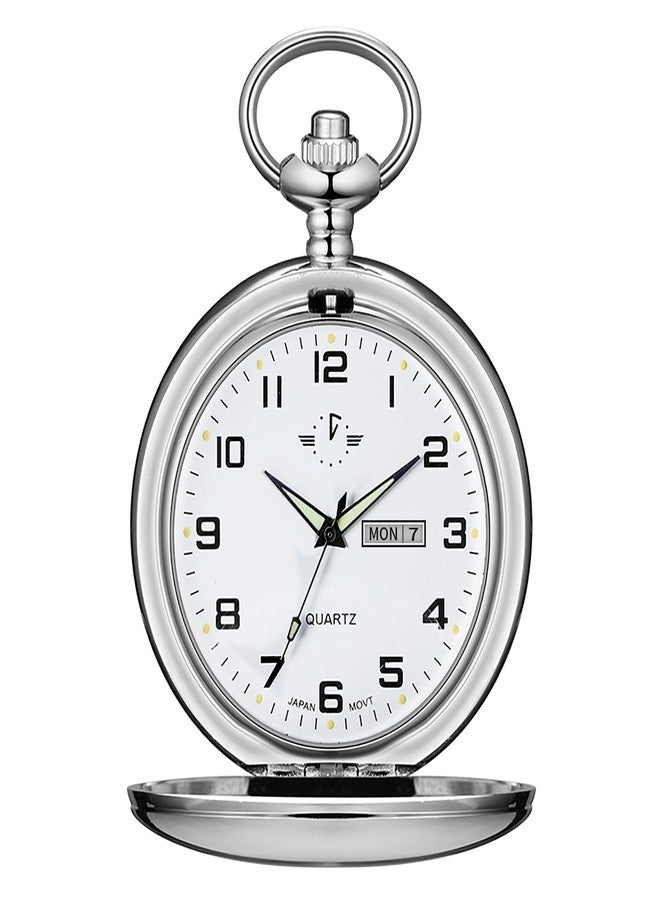 BOSHIYA Smooth Quartz Pocket Watches Classic Arabic Digital Luminous Dial & Day Date Pocket Watch with Chain Christmas Graduation Birthday Gifts - Image 1