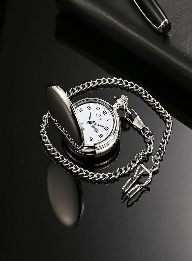 BOSHIYA Smooth Quartz Pocket Watches Classic Arabic Digital Luminous Dial & Day Date Pocket Watch with Chain Christmas Graduation Birthday Gifts - Image 5