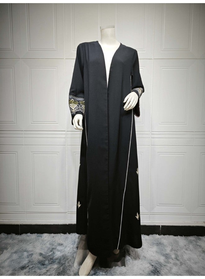 Muslim Fashion Embroidered Patchwork Outer Cardigan Trendy Spring And Summer Dress Robe - Image 1