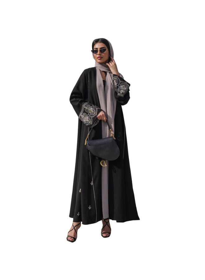 Muslim Fashion Embroidered Patchwork Outer Cardigan Trendy Spring And Summer Dress Robe - Image 5