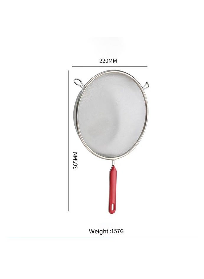 Stainless Steel Strainer (Size: 220*365) for Kitchen Powdered Sugar and Cake Flour (Color: Silver Red) - Image 2