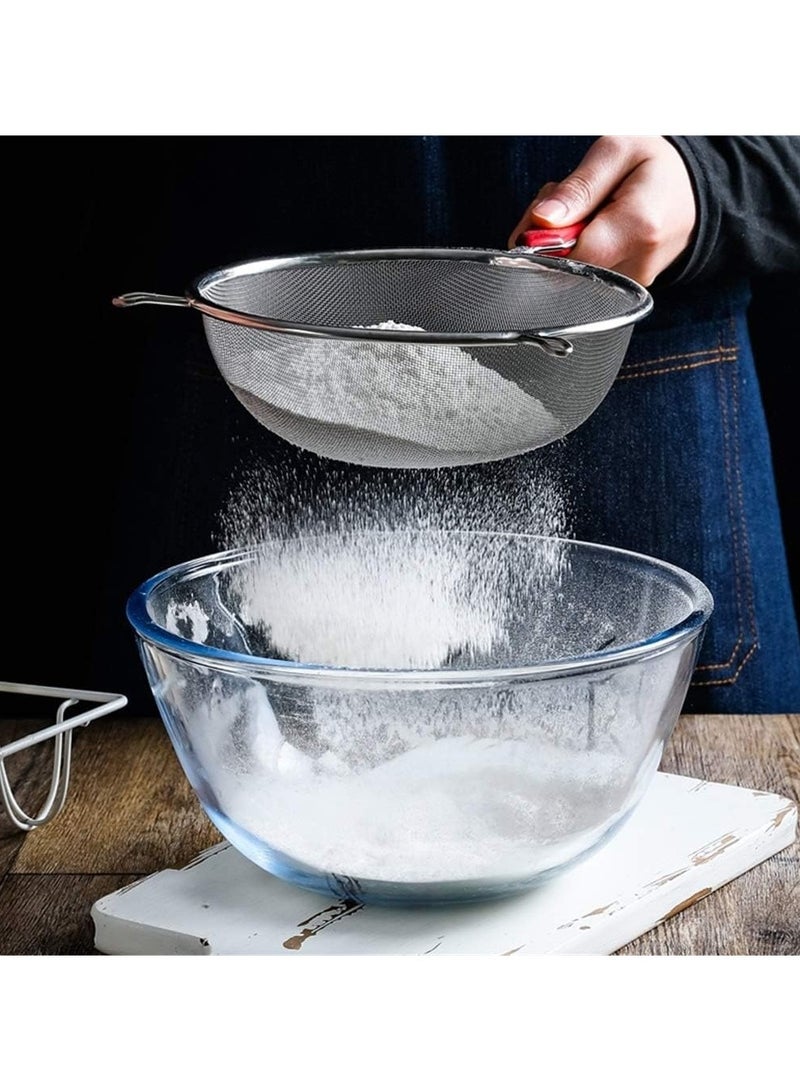 Stainless Steel Strainer (Size: 220*365) for Kitchen Powdered Sugar and Cake Flour (Color: Silver Red) - Image 3