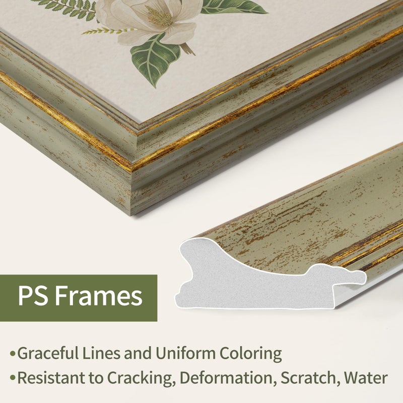Sapowerntus Vintage 4x6 Picture Frame Gold Line Sage Green Distressed Photo Frames Set Antique Real Glass Wall Hanging Tabletop Display Home Decor Retro Shabby Chic Unique Gift - Image 4
