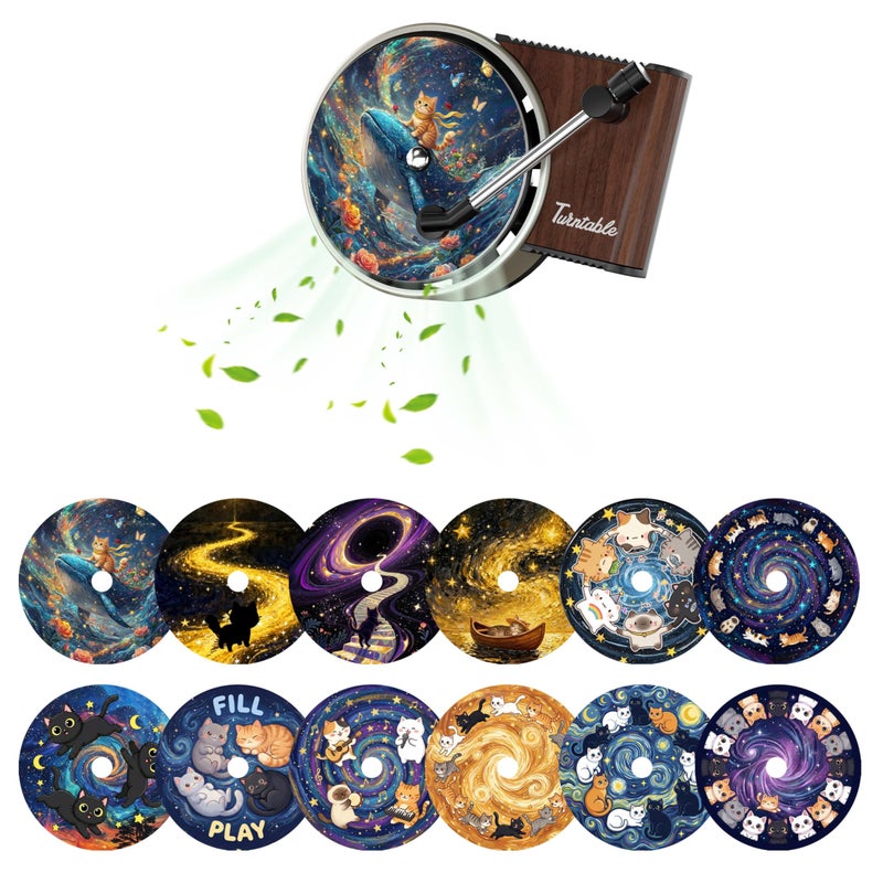 Maicican 12 PCS Starry Sky Cat Car Air Freshener Vent Clip Cute Car Air Freshener with Record Player Design Unique Car Accessories and Decor for Music Lovers or Cat Lover Starry Sky Cat B - Image 3