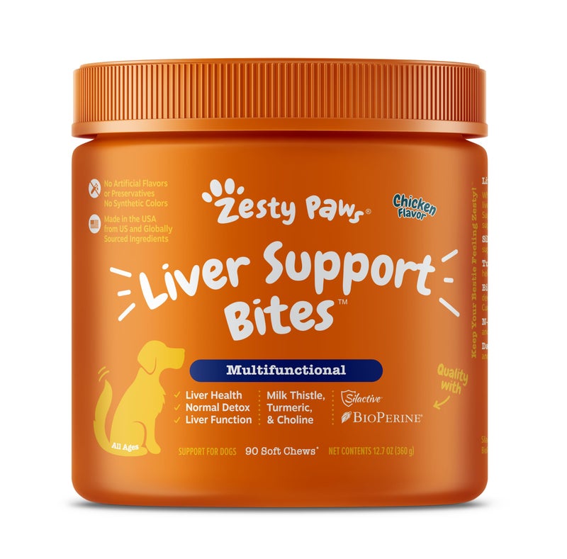 Zesty Paws Liver Support Supplement for Dogs - with Milk Thistle Extract, Turmeric Curcumin, Choline - Soft Chew Formula - for Dog Liver Function - Image 1