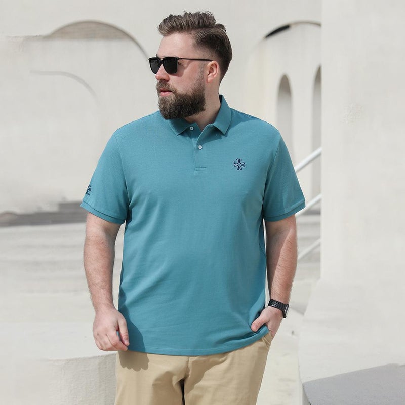 Summer Plus Size Mens Embroidered Polo Shirt Light blue  - Image 1