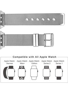 NIBEMINENT Milanese Watchband For Apple Watch Series 7 41mm/6 & SE 5 4 40mm/3 2 1 38mm Silver  - Image 4