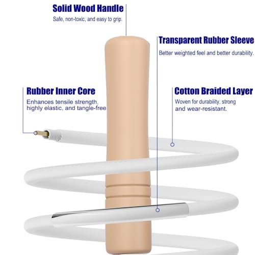 Homello Jump Rope for Kids - Wooden Handle - Adjustable Cotton Braided Fitness Skipping Rope for Toddler Fitness Workout Exercise Outdoor Activity (White) - Image 2