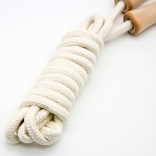 Homello Jump Rope for Kids - Wooden Handle - Adjustable Cotton Braided Fitness Skipping Rope for Toddler Fitness Workout Exercise Outdoor Activity (White) - Image 5