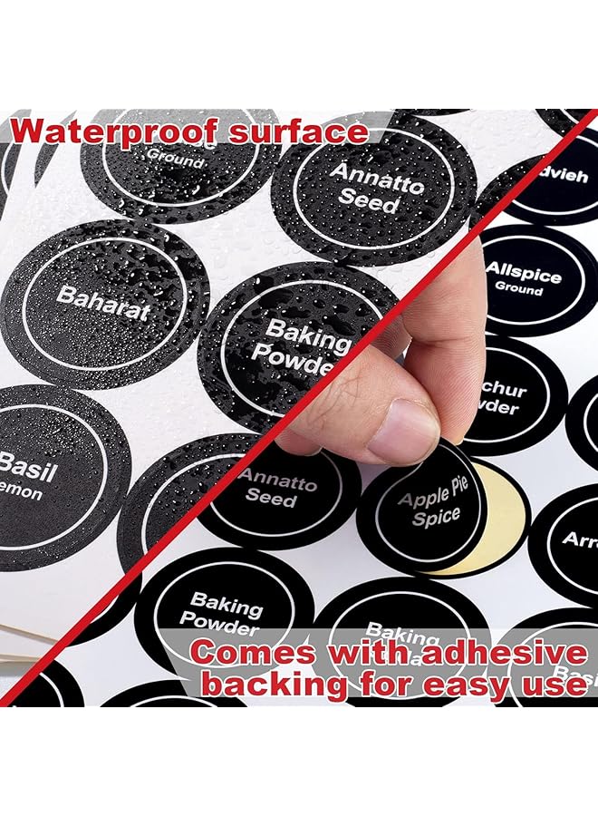 erorex 432Pcs Spice Labels Stickers 1.4In Black Spice Labels Waterproof Adhesive Round Preprinted Spice And Blank Labels For Jars Caps Spice Organizers 12 Sheets .  - Image 3