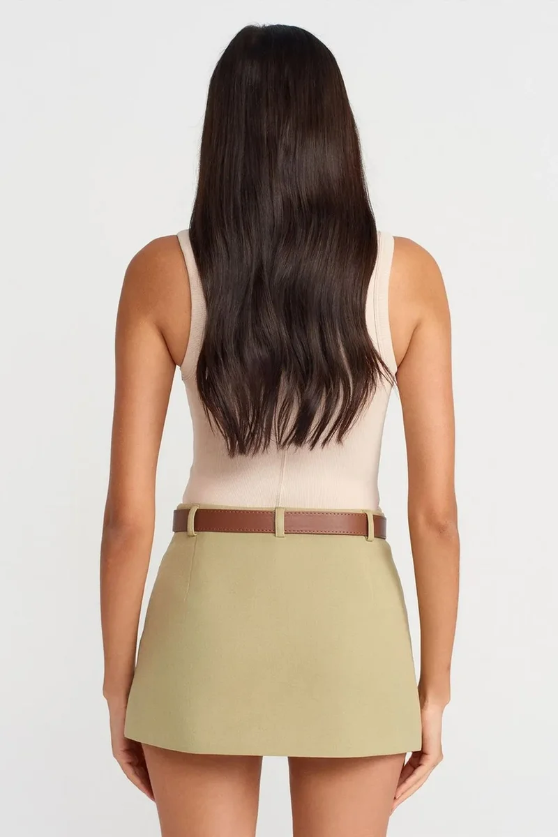 Dilvin Khaki Green DILVIN High-Waist Belted A-Line Mini Skirt for Women | Best Price UAE