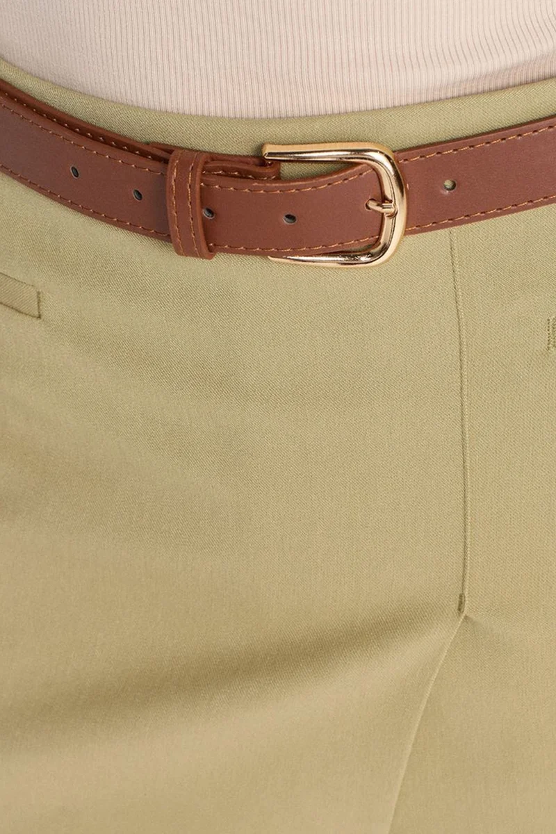 Dilvin Khaki Green DILVIN High-Waist Belted A-Line Mini Skirt for Women | Best Price UAE