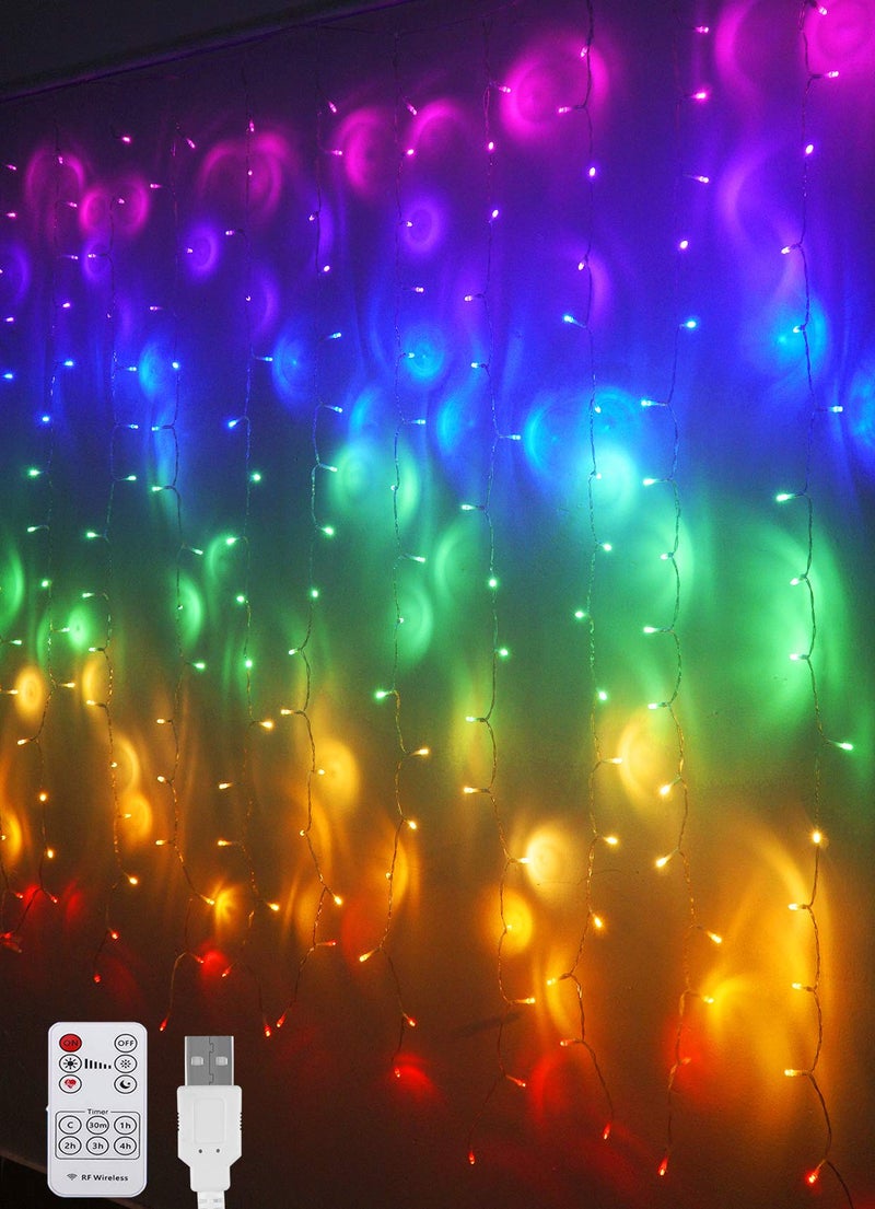 Rainbow Fairy String Curtain Lights with Remote Twinkle LED Ombre Light Curtain for Girls Room Bedroom Teen Room Kids Room Unicorn Theme Party Christmas Dcor Gift Rainbow