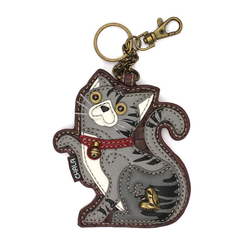 CHALA Cat Collection Women's Decorative Key Fob/Coin Purse Accessory - Tabby Cat - gray - Image 5