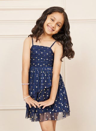 Star Mesh Detail A-Line Dress