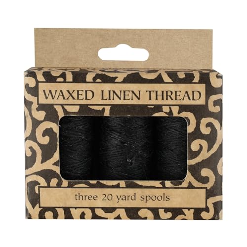 Lineco Waxed Genuine Linen Thread, 20 Yards, Pack of 3 Spools: Black (BBHM209) LIN-BBHM209 - Image 1