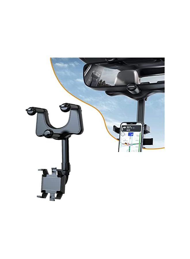 ECVV Car Phone Holder Mount, Rotatable and Retractable Car Phone Mount Rear View Mirror Mobile Holder, Sturdy Holder Phone Mount Fit with All Mobile Phones, Black - Image 3