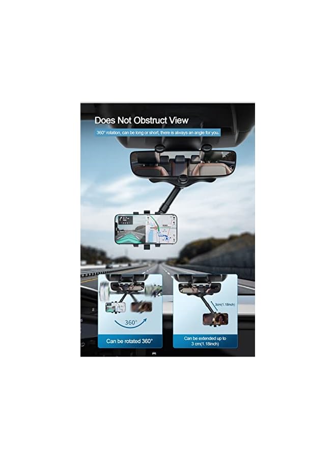 ECVV Car Phone Holder Mount, Rotatable and Retractable Car Phone Mount Rear View Mirror Mobile Holder, Sturdy Holder Phone Mount Fit with All Mobile Phones, Black - Image 2