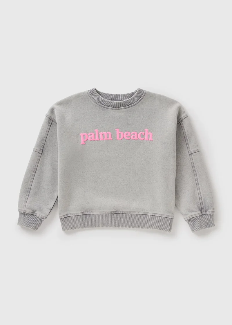 Matalan Girls Grey Acid Wash Palm Beach Sweatshirt