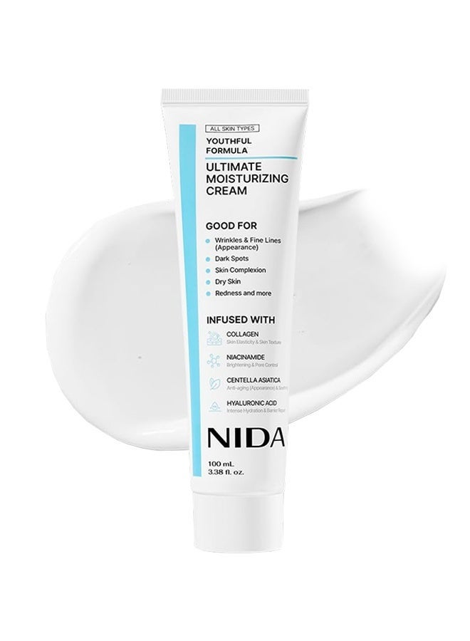 نيدا تركيبة شبابية، كريم ترطيب مكثف | سنتيلا آسياتيكا، نياكيناميد، حمض الهيالورونيك، كولاجين | التجاعيد، الخطوط الدقيقة، البقع الداكنة، البشرة الجافة، الاحمرار | 3.38 أونصة سائلة، 100 مل - Image 1