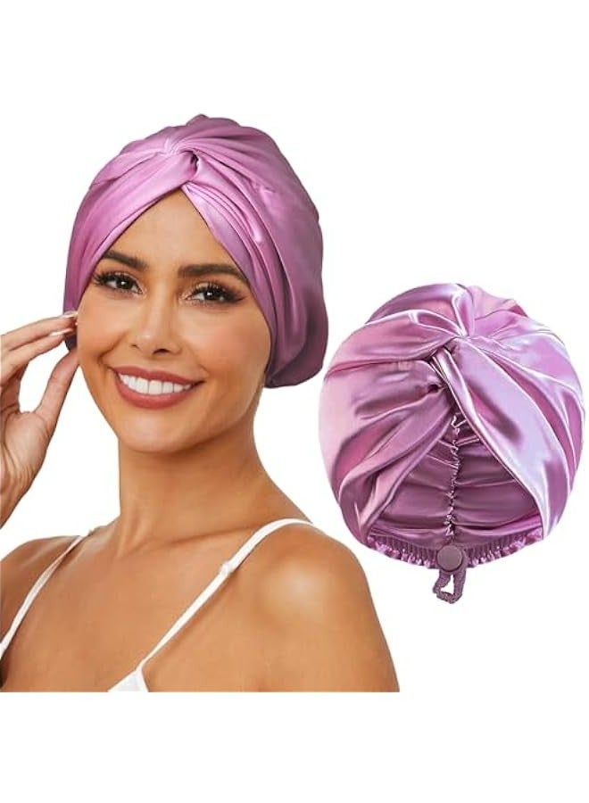Generic Royal Deep Purple Adjustable Silk Satin Sleep Cap for Men and Women, Double Layer Hair Bonnet for Curly, Straight, Long, or Braided Hair.  - Image 1