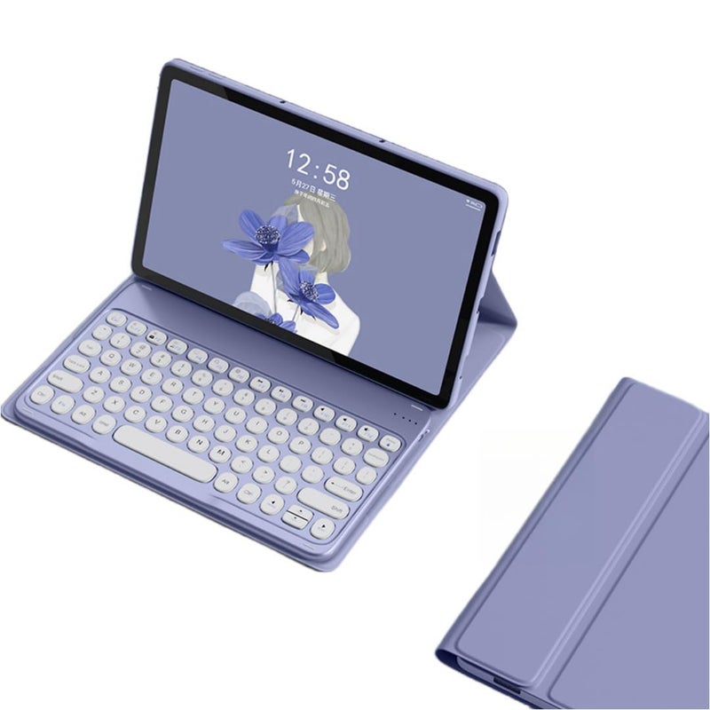 NUWONAYA Keyboard Case for Lenovo Tab M11 (TB-330FU/TB-330XU) 11 inch, Cute Color Folio Stand Cover with Round Key Magnetic Detachable Keyboard for Lenovo Tab M11 2024 11'', Purple - Image 1