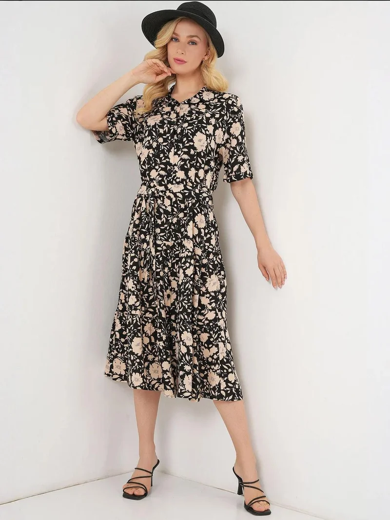 بيغ دارت فستان ميدي مطبوع بياقة قميص وقصة -