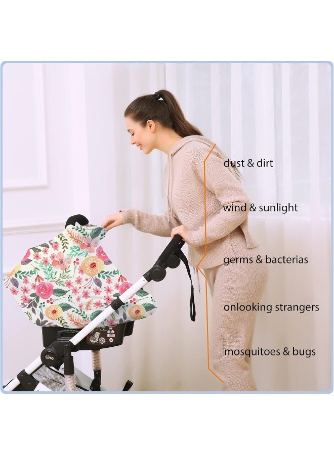ByeBye Calorie Nursing Carseat Canopy Breastfeeding Cover - Multi-use Stretchy Car Seat Covers for Babies, Baby Shower Gifts (Pink Floral) - Image 2