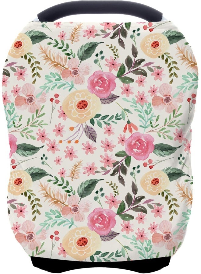 ByeBye Calorie Nursing Carseat Canopy Breastfeeding Cover - Multi-use Stretchy Car Seat Covers for Babies, Baby Shower Gifts (Pink Floral) - Image 1