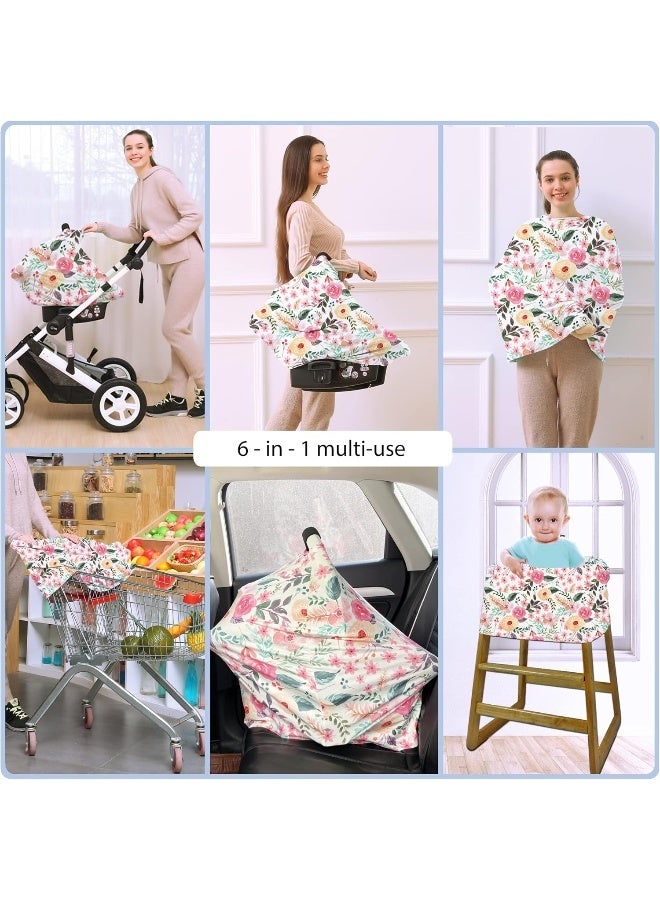 ByeBye Calorie Nursing Carseat Canopy Breastfeeding Cover - Multi-use Stretchy Car Seat Covers for Babies, Baby Shower Gifts (Pink Floral) - Image 4