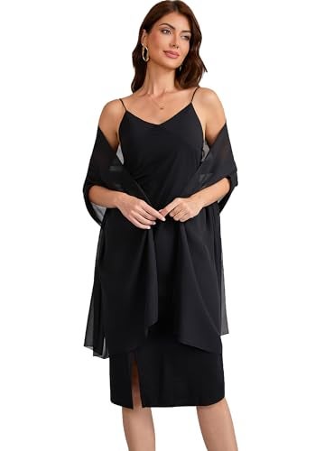 Baoqiya Women's Shawls and Wraps for Evening Dress Chiffon Shawl Soft Elegant Silky Pashmina Wedding Bridal Scarf(Black, 79"×19") - Image 3