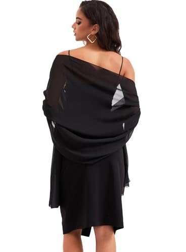 Baoqiya Women's Shawls and Wraps for Evening Dress Chiffon Shawl Soft Elegant Silky Pashmina Wedding Bridal Scarf(Black, 79"×19") - Image 2