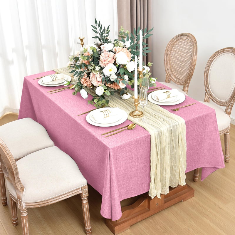 Fitable Faux Linen Tablecloths for Rectangle Tables: Water & Stain Resistant Farmhouse Table Cloth, Washable Burlap Textured Table Covers for Kitchen Dining Party(2 Pack, 52x70 Inch, Pink) - Image 2