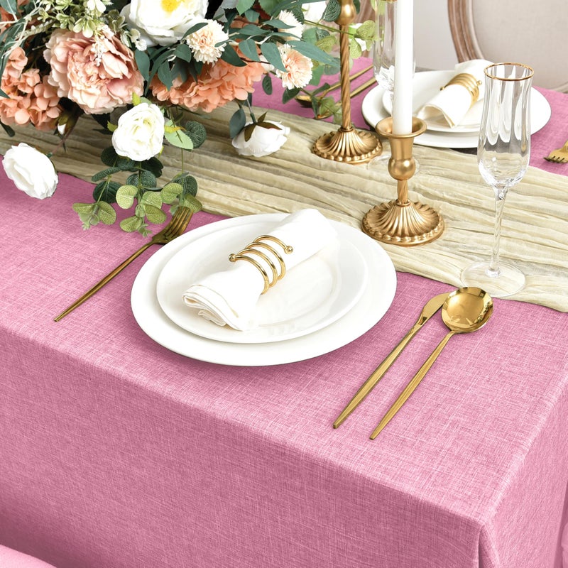 Fitable Faux Linen Tablecloths for Rectangle Tables: Water & Stain Resistant Farmhouse Table Cloth, Washable Burlap Textured Table Covers for Kitchen Dining Party(2 Pack, 52x70 Inch, Pink) - Image 3