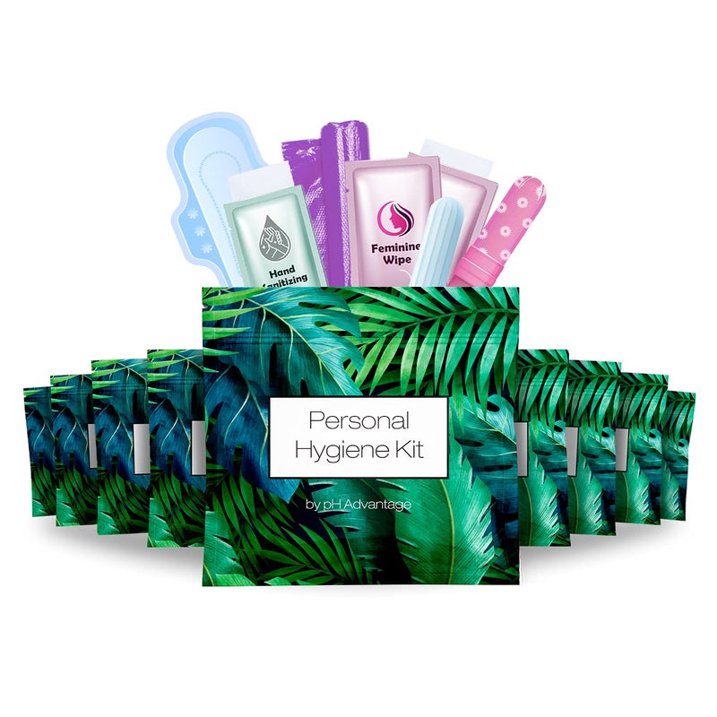 pH Advantage Menstrual Kit AllinOne 10 Pack Convenience on The Go Period Kit Pack for Travelling Tweens Teenager Individually Wrapped Feminine Hygiene Product Green Ferns