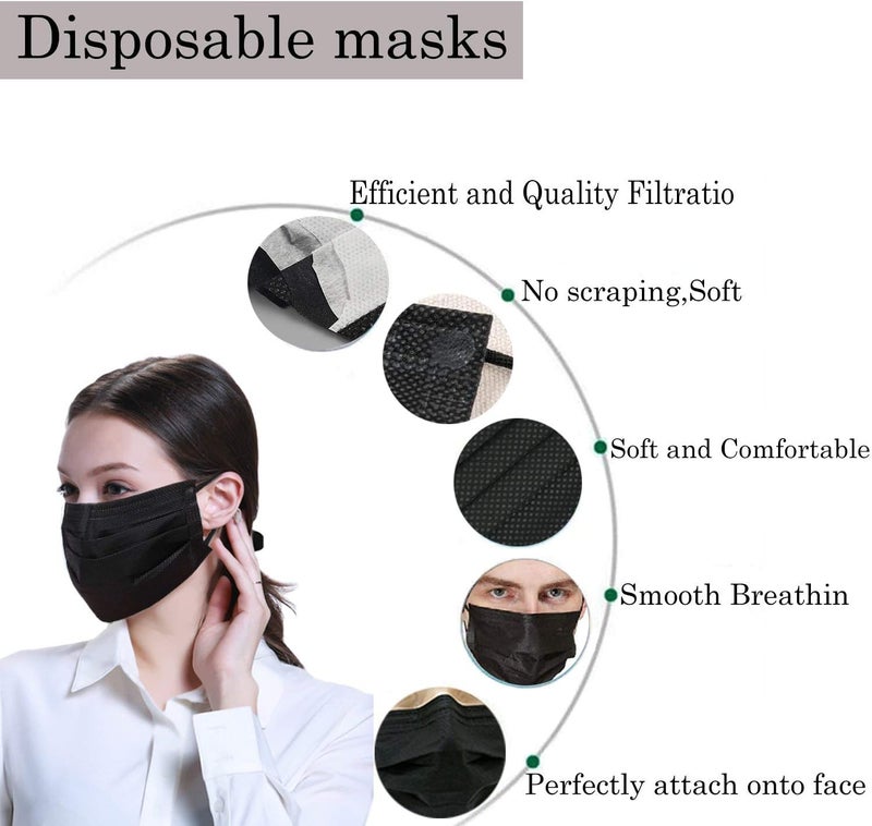 Wecolor 100 Pcs Disposable 3 Ply Earloop Face Masks, Suitable for Home, School, Office and Outdoors (Black) - Image 3