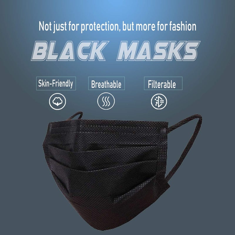 Wecolor 100 Pcs Disposable 3 Ply Earloop Face Masks, Suitable for Home, School, Office and Outdoors (Black) - Image 5