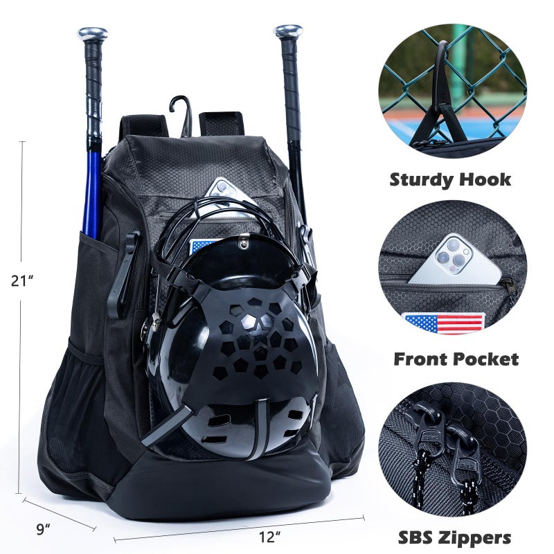 VIGEGARI Baseball Bat Bag - Softball Backpack with Glove Holder, Essential Gear for Youth - Image 4