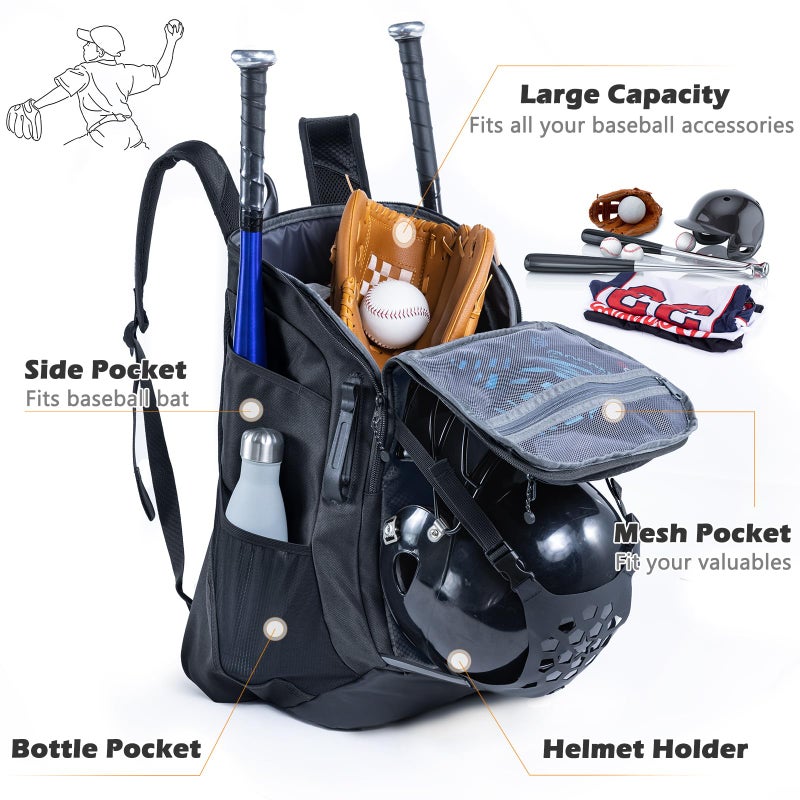 VIGEGARI Baseball Bat Bag - Softball Backpack with Glove Holder, Essential Gear for Youth - Image 2
