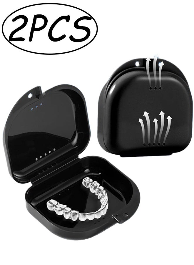2 Pcs Orthodontic Retainer Case Retainer Case Denture Case with Ventilation Holes for Mouth Guard and Floss Keeps Dental Appliances Clean Home Travel Black - Image 1