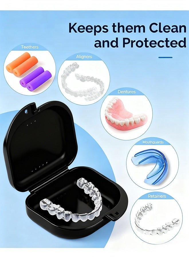 2 Pcs Orthodontic Retainer Case Retainer Case Denture Case with Ventilation Holes for Mouth Guard and Floss Keeps Dental Appliances Clean Home Travel Black - Image 5