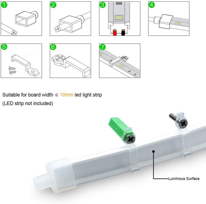 BIRRAY نظام قناة LED سيليكون 16.4 قدم/5 متر، شكل U 5x13 مم، ضوء نيون DIY، أنبوب مقاوم للماء IP67 لتركيب أضواء شريط 10 مم، لتزيين الأجواء الداخلية والخارجية (نقطة LED مرئية) - Image 5