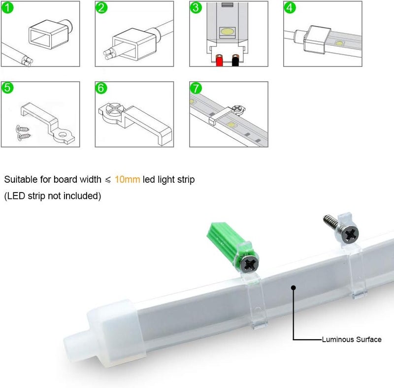 BIRRAY نظام قناة LED سيليكون 16.4 قدم/5 متر، شكل U 5x13 مم، ضوء نيون DIY، أنبوب مقاوم للماء IP67 لتركيب أضواء شريط 10 مم، لتزيين الأجواء الداخلية والخارجية (نقطة LED مرئية) - Image 3