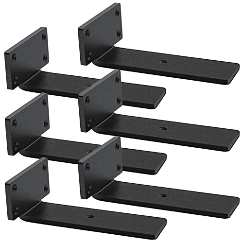YMDparts Floating Shelf Brackets Heavy Duty - 1/5 Inch Thick Industrial Black Metal L Brackets, Premium Solid Steel Shelf Supports for Shelves - 6 Inch Heavy Floating Shelves Hardware (6Pcs) - Image 1