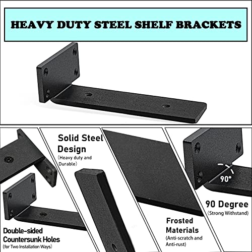 YMDparts Floating Shelf Brackets Heavy Duty - 1/5 Inch Thick Industrial Black Metal L Brackets, Premium Solid Steel Shelf Supports for Shelves - 6 Inch Heavy Floating Shelves Hardware (6Pcs) - Image 3